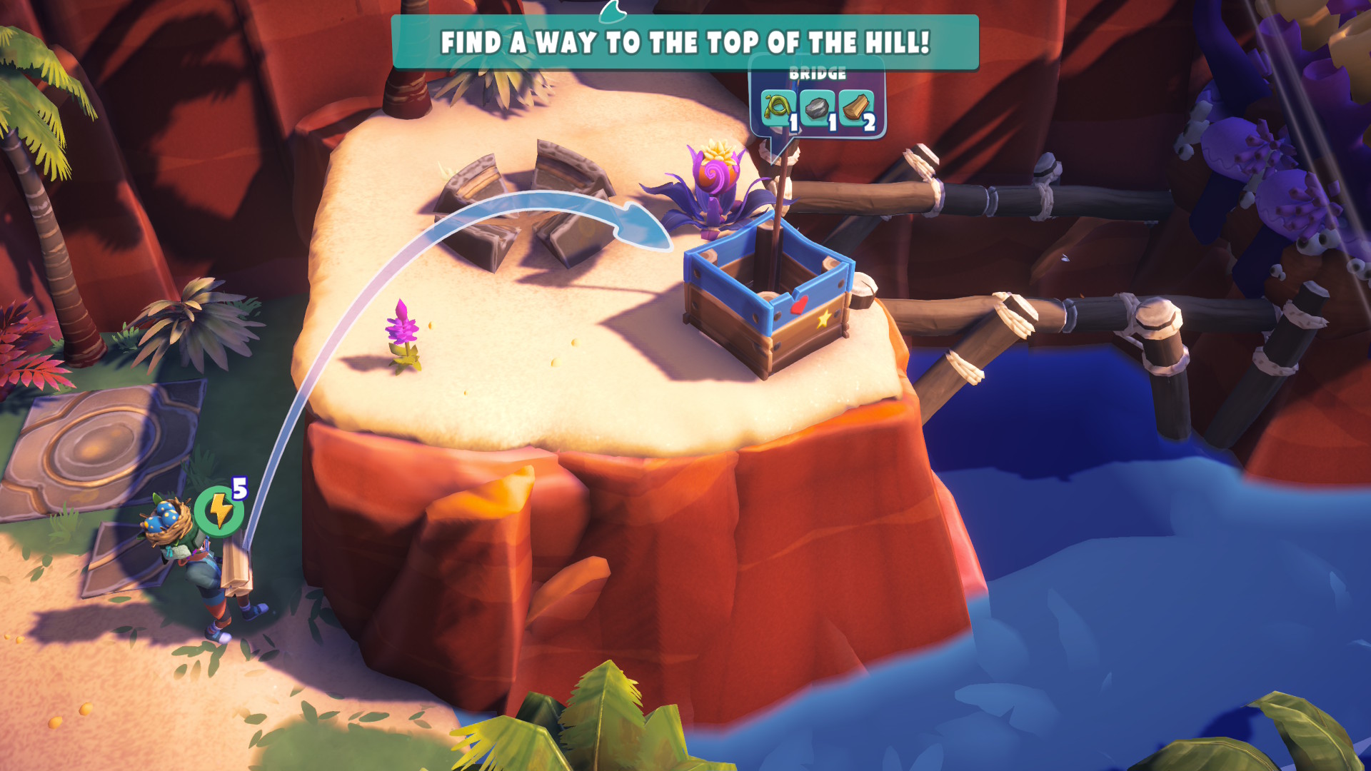 Aiming a throw at the top of a hill in Survival Kids