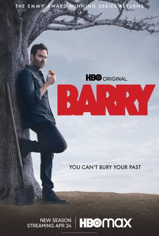 Barry poster Bill Hader leaning against a tree eating a donut
