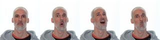 A collage of four images of a person's head, showing the use of an online AI tool to generate facial expressions and emotions