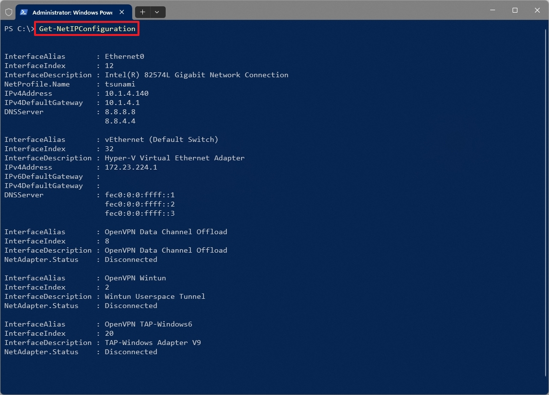 Get-NetIPConfiguration cmdlet