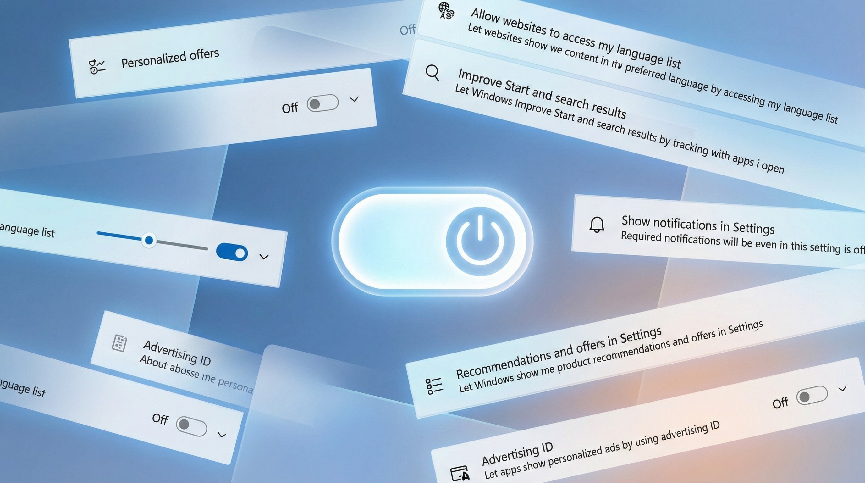 Collage and mockup showing Windows 11 settings releated to privacy and security