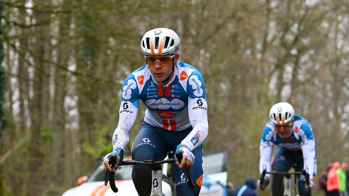 ROUBAIX, FRANCE - APRIL 05: Casper van Uden of Nerherlands and Team dsm-firmenich PostNL trains at the TrouÃ©e d&#039;Arenberg cobblestones sector during the 121st Paris-Roubaix 2024, Previews / #UCIWT / on April 05, 2024 in Roubaix, France. (Photo by Luc Claessen/Getty Images)