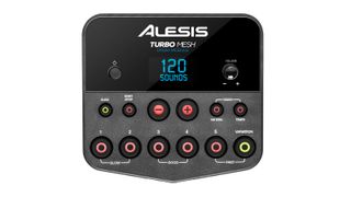 Alesis Turbo Mesh review: Black electronic drum set module on white background