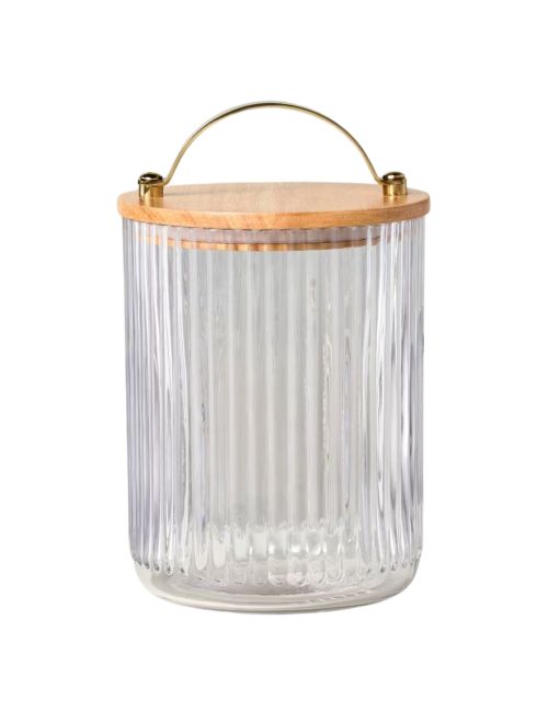 Fluted Glass Storage Canister With Wood Lid