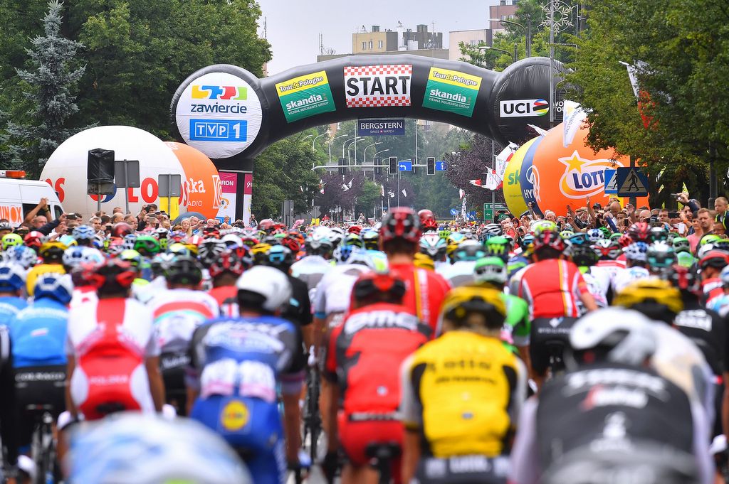 The riders wait for the start gun in Zawiercie
