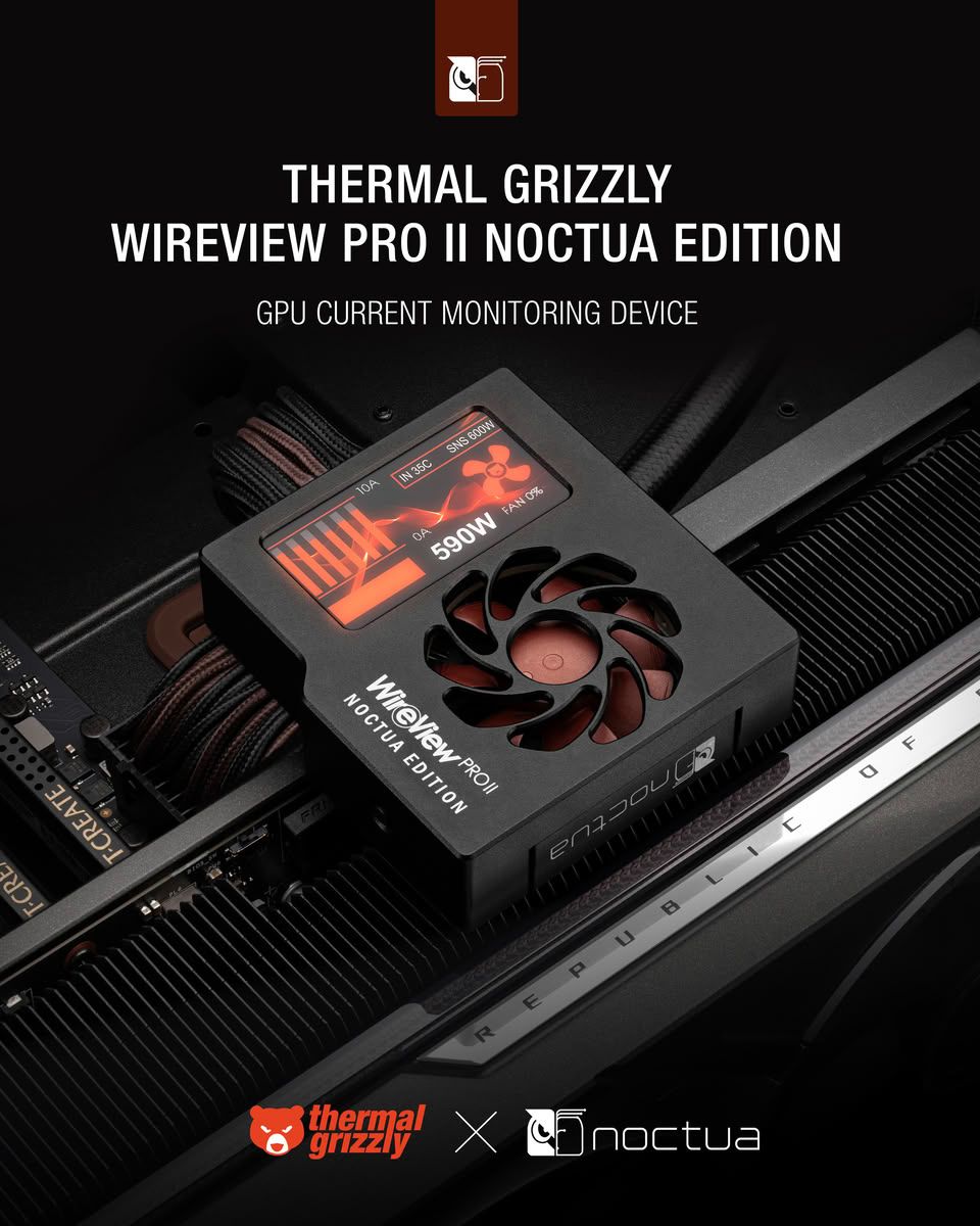 Press images of the Thermal Grizzly WireView Pro II Noctua Edition GPU monitoring device