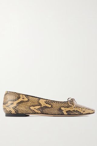 AEYDE Delfina bow-detailed snake-effect leather ballet flats