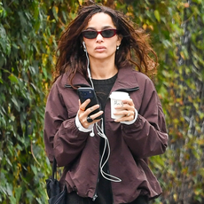 Zoe Kravitz wore a dark brown jacket over black top, black trousers and brown ballet flats. Harry wore a brown jacket with black trousers, burgundy ballet flats and a large Chanel bag.