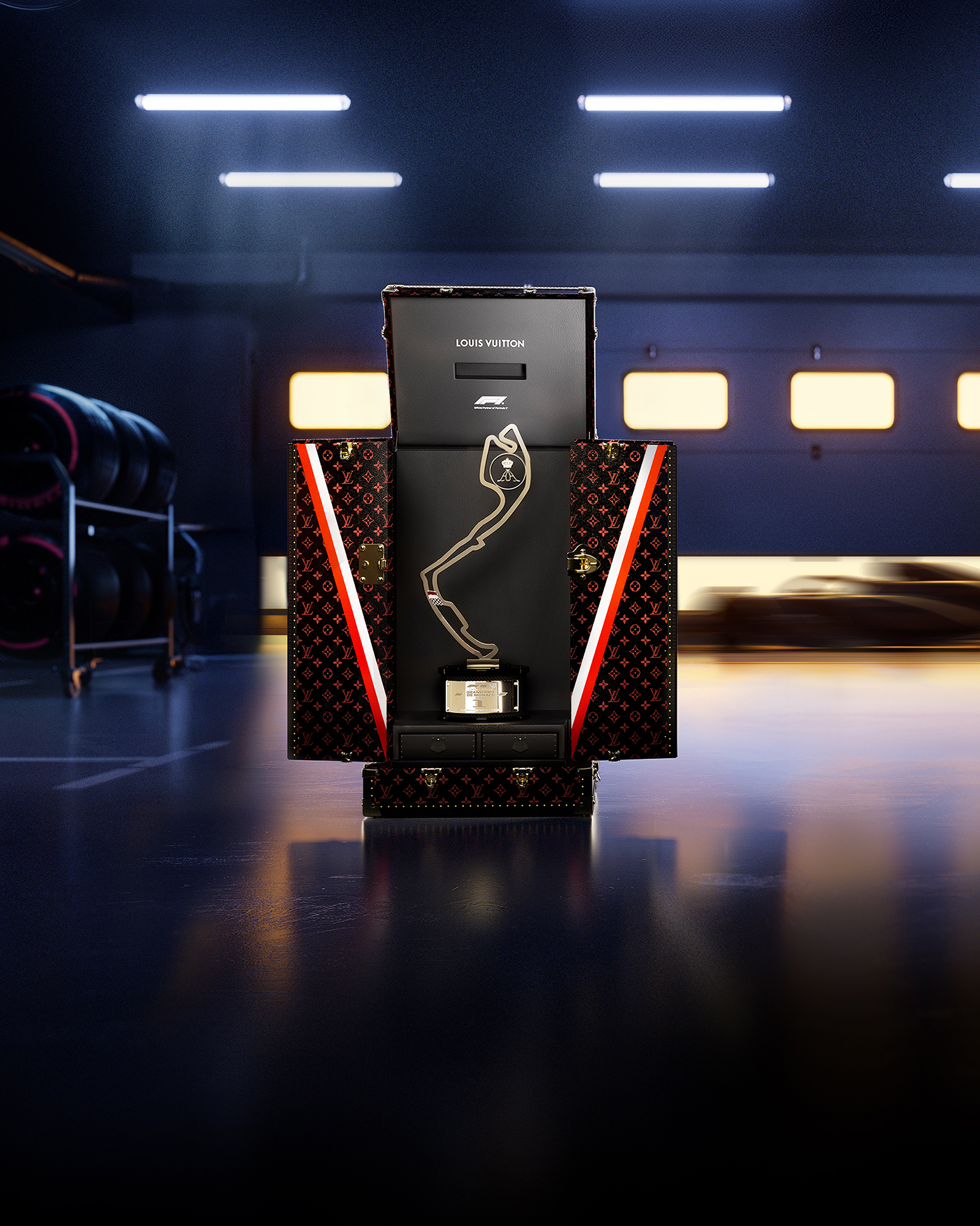 louis vuitton formula 1 monaco grand prix trophy and case