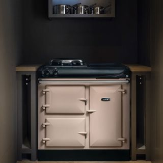 black and cream colour Aga range cooker