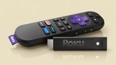 Roku Streaming Stick Plus on a yellow background