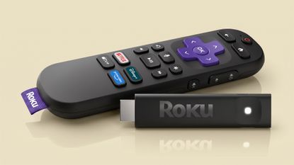Roku Streaming Stick Plus on a yellow background