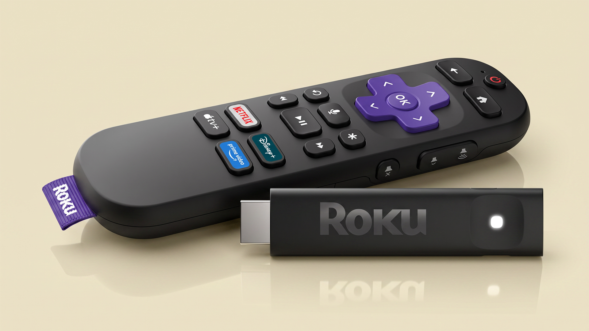 Roku Streaming Stick Plus on a yellow background