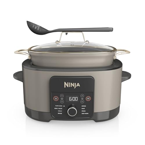 Ninja Foodi Possiblecooker, 8-In-1 Slow Cooker With Removable Non-Stick Pot, Steaming Rack, Integrated Spoon &amp;amp; Glass Lid, Slow Cook, Sear, Braise, Steam &amp;amp; More, 8l, Stone Gold, Mc1001ukstgd