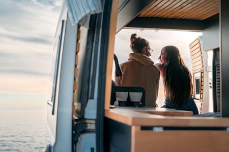 Couple in love living in a campervan, Valentine's Day, love in a campervan