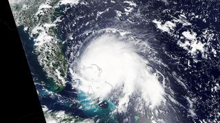 NASA's Aqua satellite captured this natural-color image of Hurricane Dorian on Sept. 1, 2019 at 2:05 p.m. EDT (1805 GMT), when it was a Category 5 storm. The eye of the storm was directly over the island of Great Abaco in the northern Bahamas.