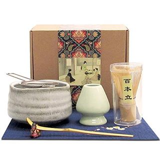 Artcome Japanese Matcha Tea Set, Matcha Whisk, Traditional Scoop, Matcha Bowl, Ceramic Whisk Holder, Handmade Ceremony Kit (7 Pcs)