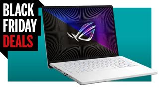 A G14 gaming laptop on a Black Friday Deals background