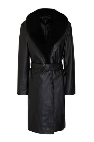 Muubaa Belted Shearling-Trimmed Leather Coat