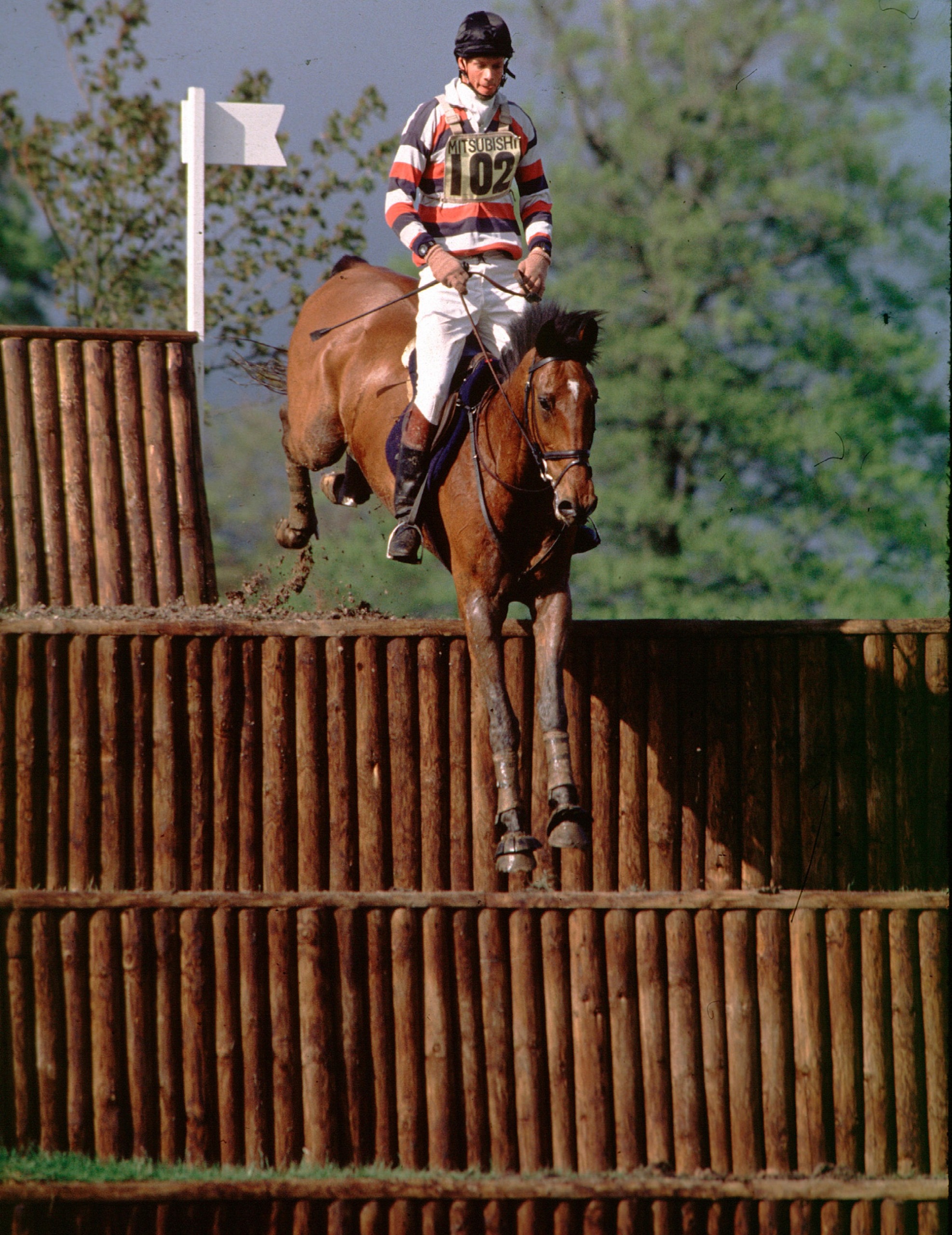 William Fox-Pitt at staircase fence at Badminton in 1992