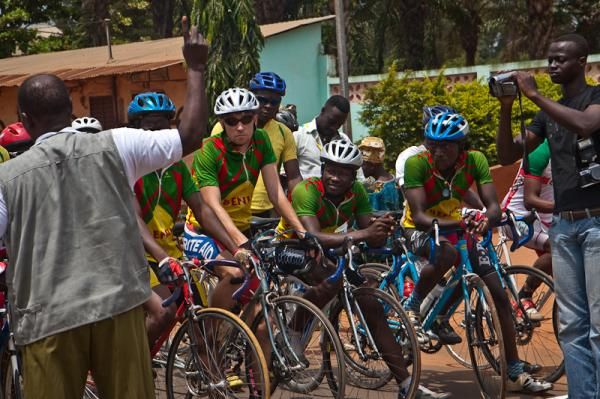 The head official offers instructions prior to the start