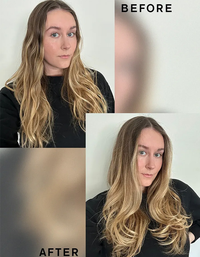 Kaitlyn McLintock before and after using the Dyson Airwrap.