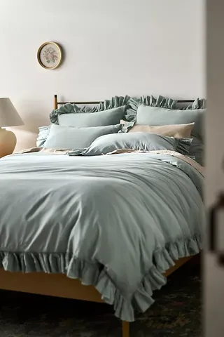 Ruffled Organic Spa Sateen Duvet Cover