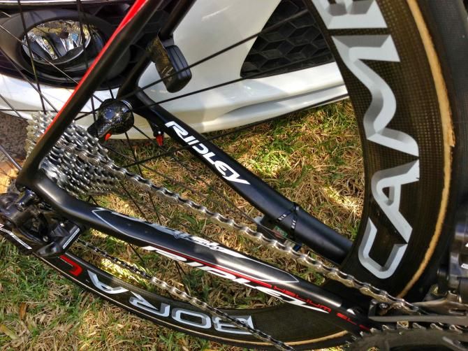 The Helium frameset allows Hansen to use a range of wheels, with plenty of clearance around the chainstays