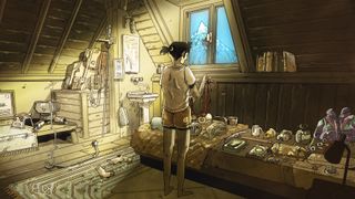 Cairn promo image - young woman getting her climbing gear in order while she looks out a window at a mountain in the distance