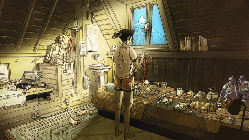 Cairn promo image - young woman getting her climbing gear in order while she looks out a window at a mountain in the distance