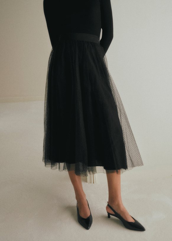 Masha Skirt - Black Satin - Polyester - S&amp;eacute;zane