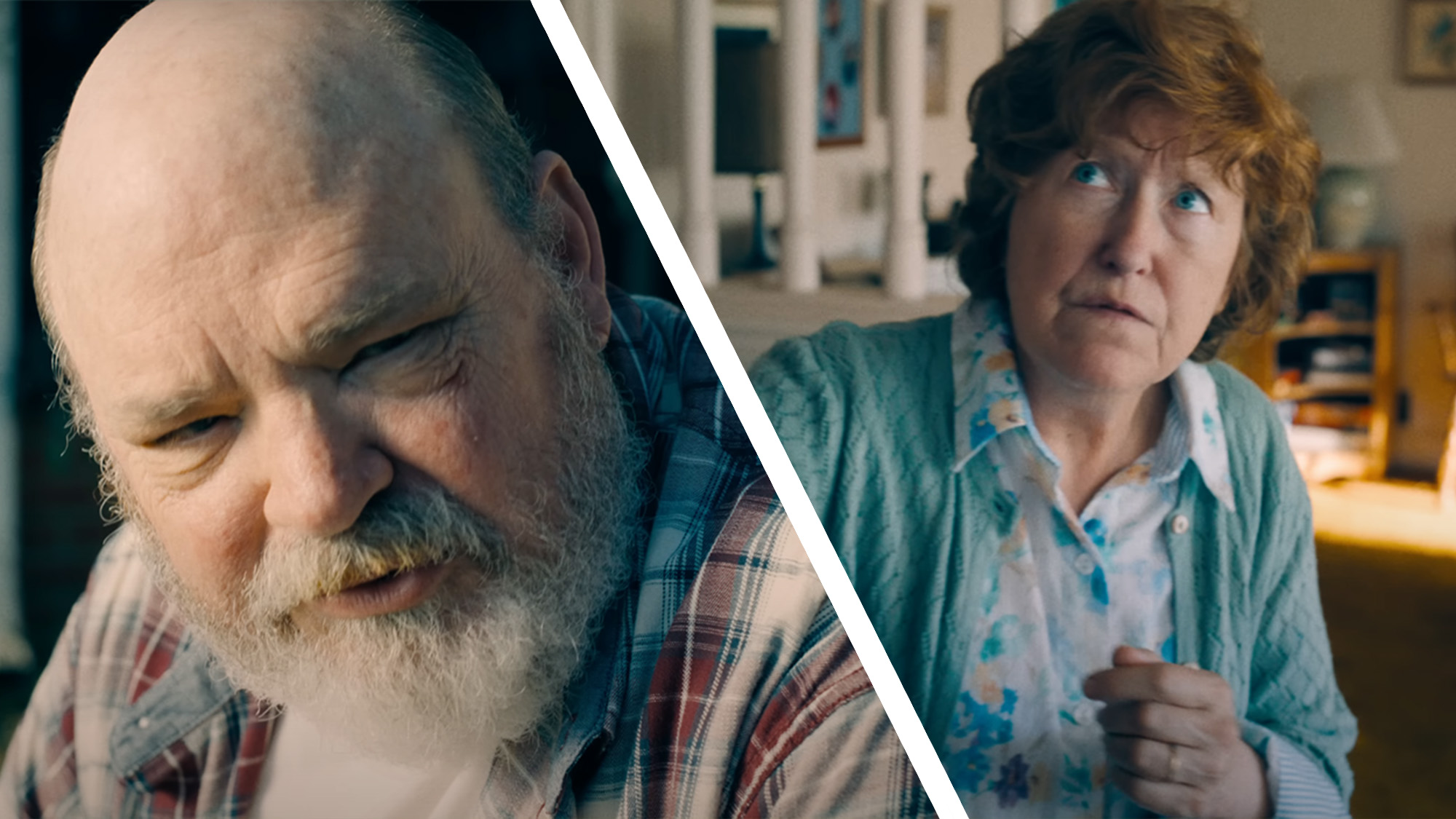 A collage of Jonathan and Martha Kent looking at an off-screen Clark Ken in Superman
