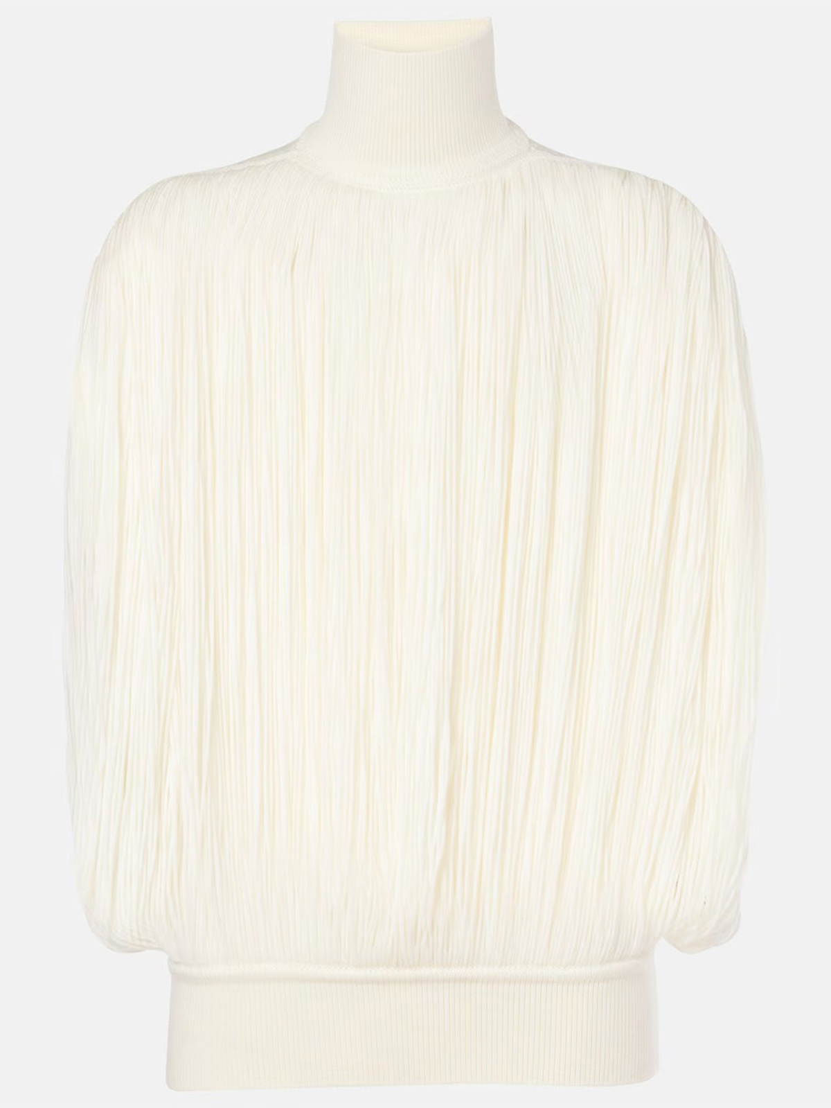 Fringed Wool Turtleneck Sweater