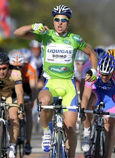 Peter Sagan (Liquigas - Doimo) celebrates his victory in stage one.