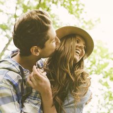 Ear, Hat, Happy, Mammal, People in nature, Summer, Interaction, Love, Sunlight, Plaid, 