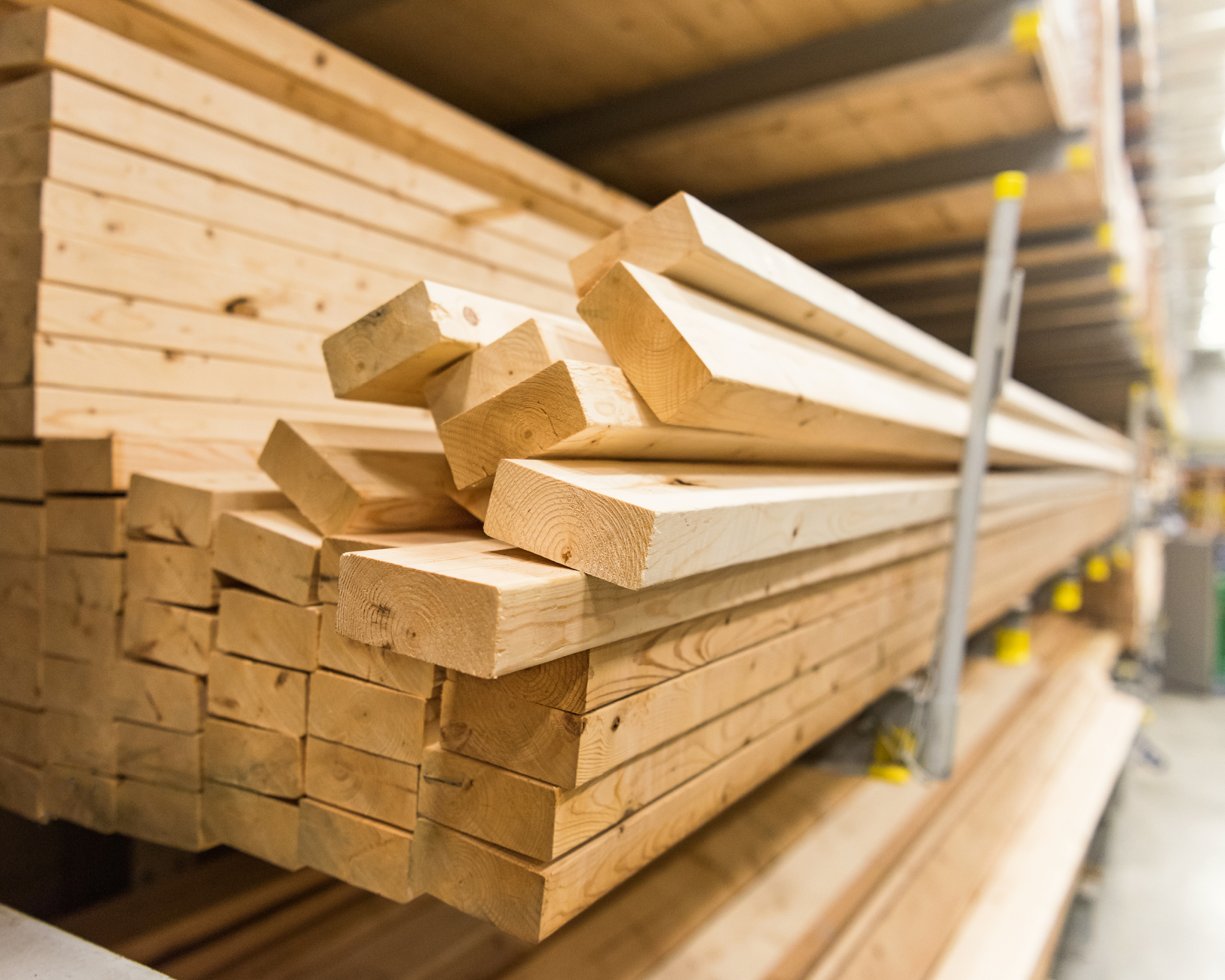 lumber in a crib at a lumber yard