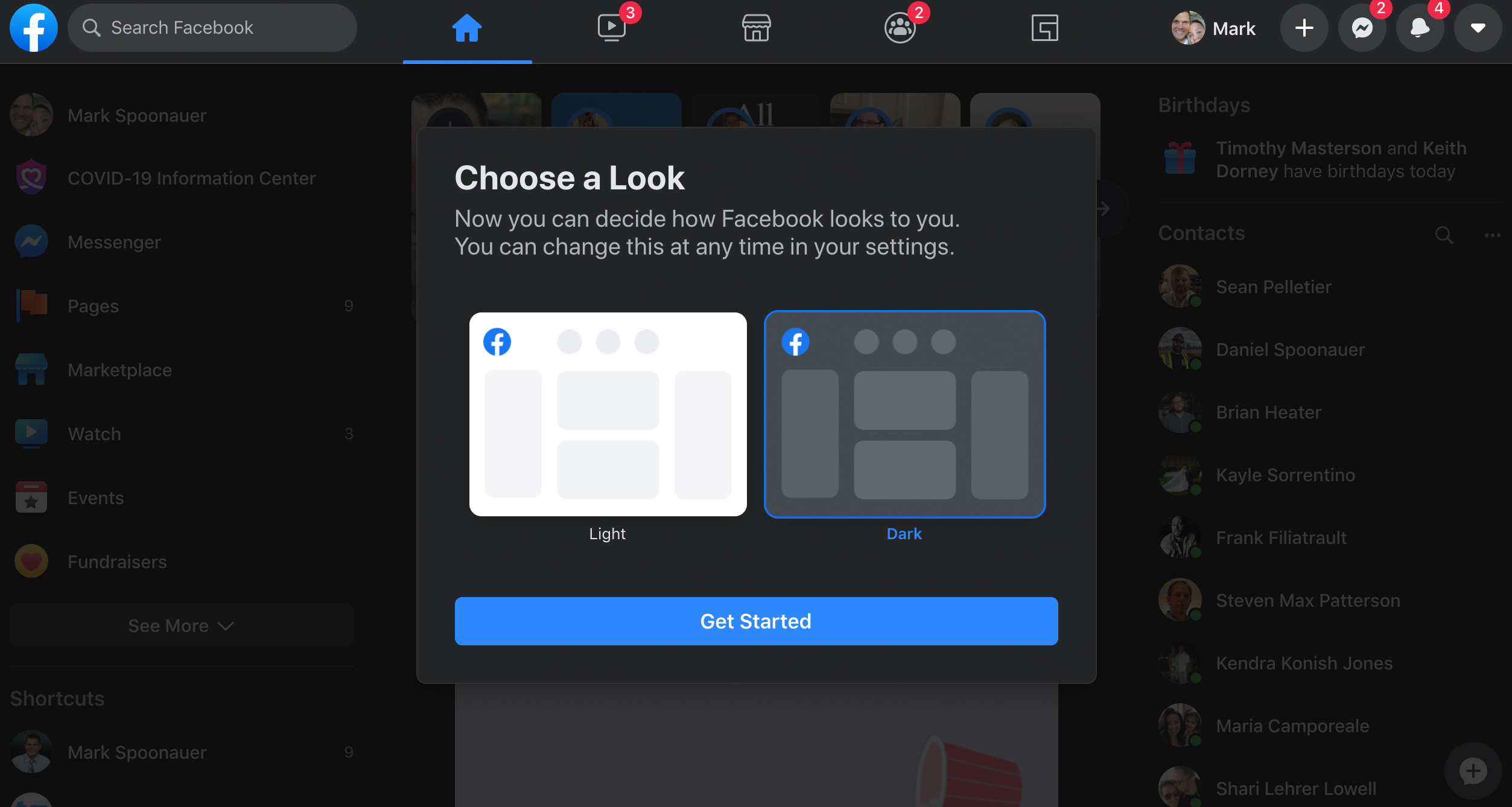 Facebook dark mode