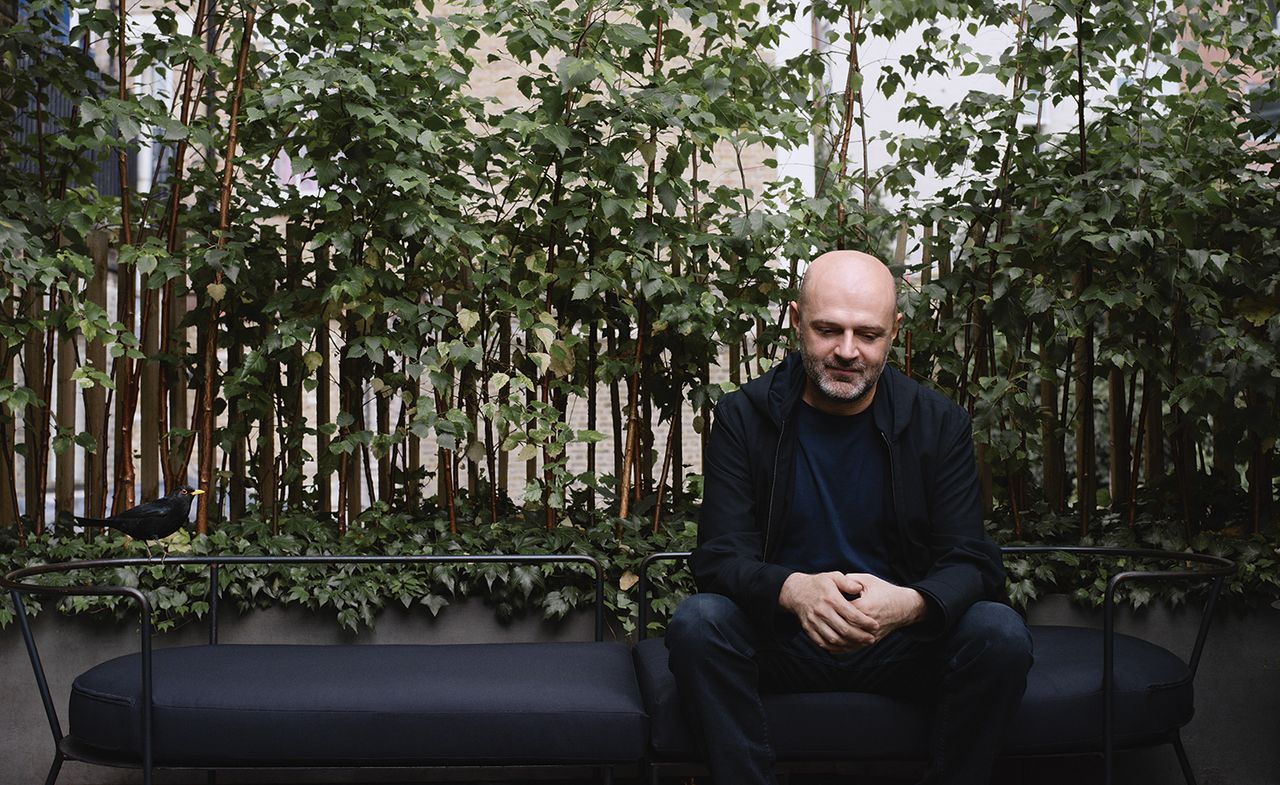 Hussein Chalayan photographed at the London studio of designers Fredrikson Stallard