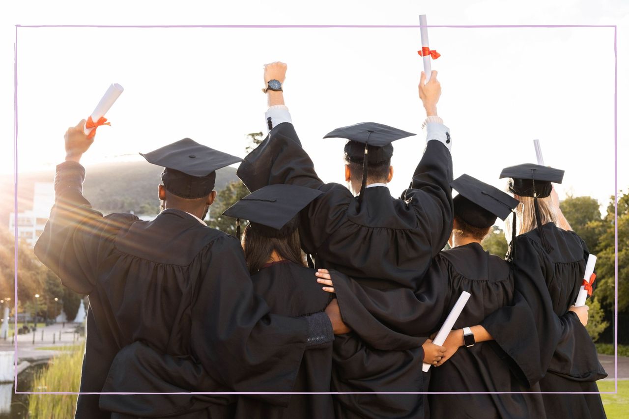 A group celebrating their university graduation