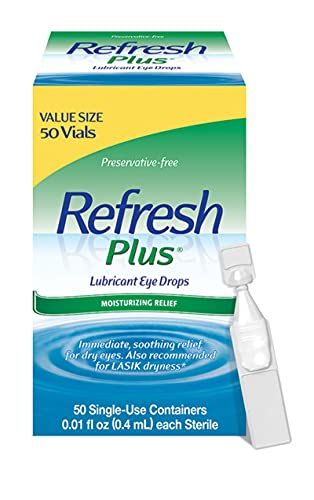 Refresh Plus Lubricant Eye Drops, 50 Single-Use Containers, 0.01 fl oz (0.4mL) each Sterile