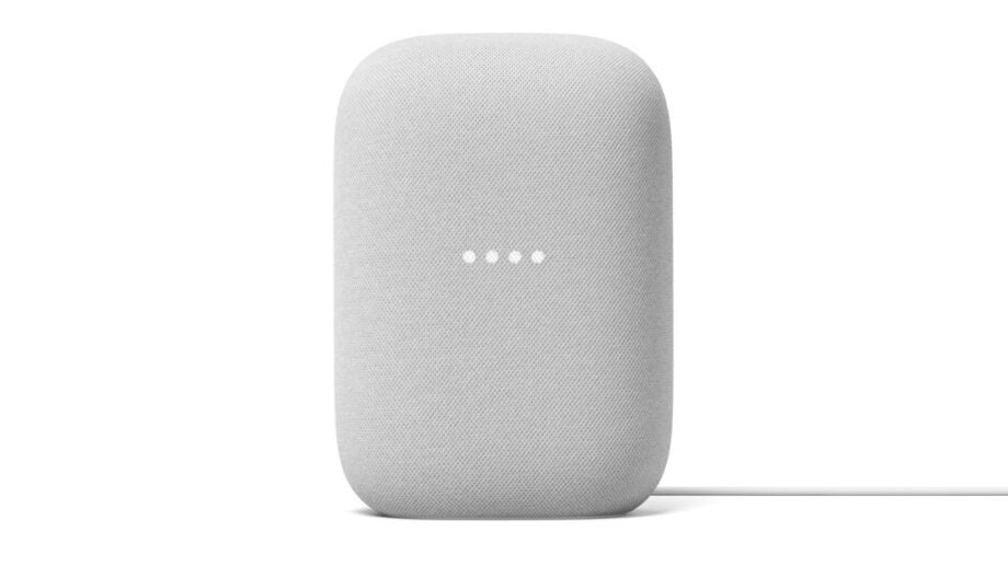 the google nest audio smart speaker in light gray