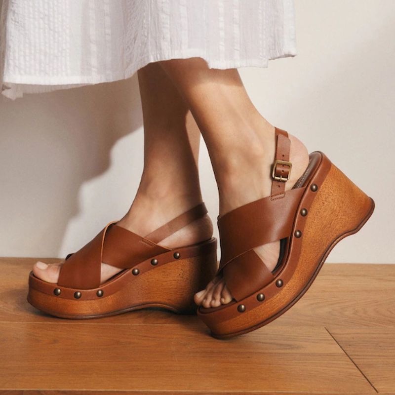 Next , Tan Slingback Platform Clog Wedges