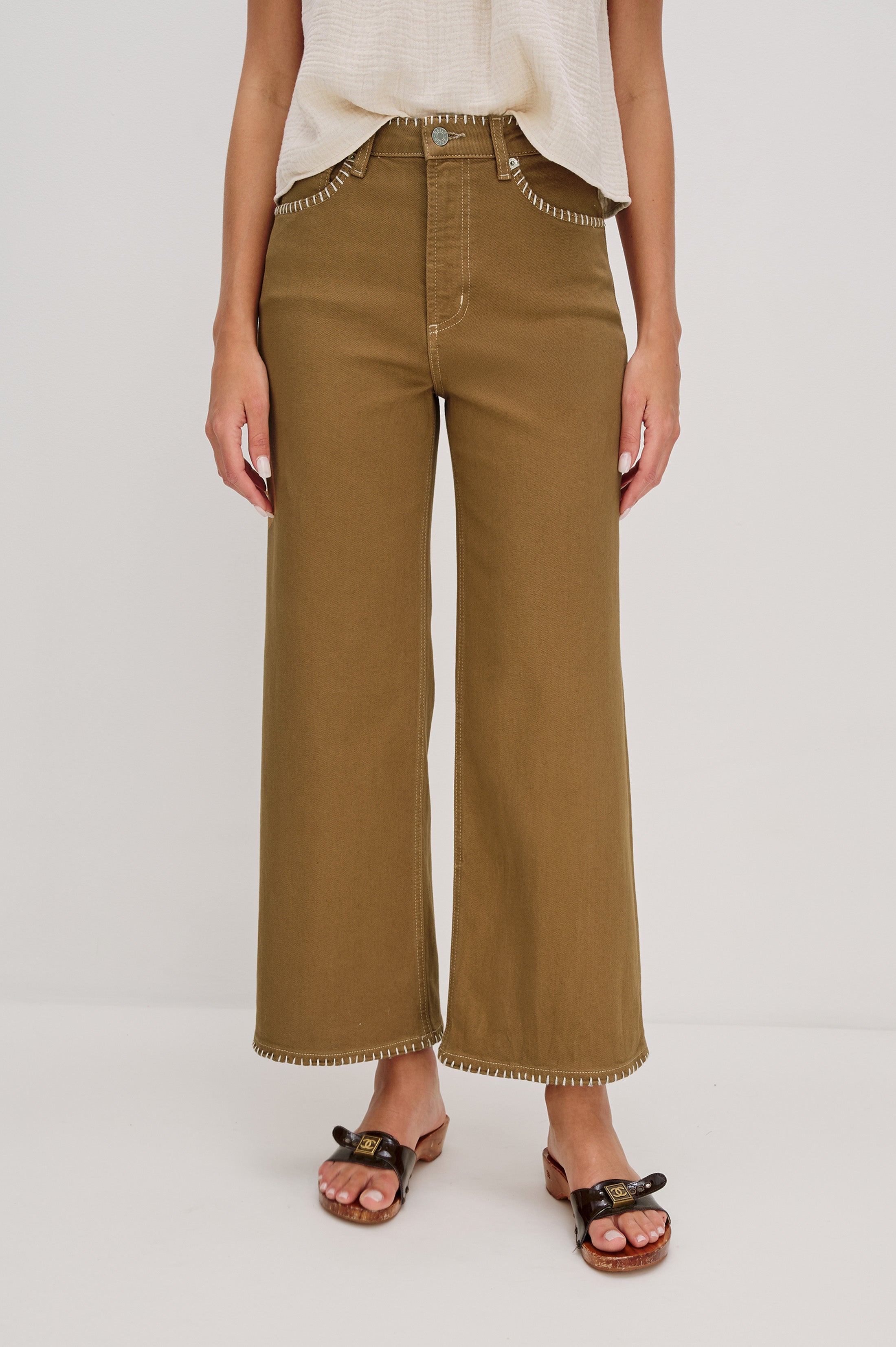 Getty Crop Wide Leg - Safari Embroidered