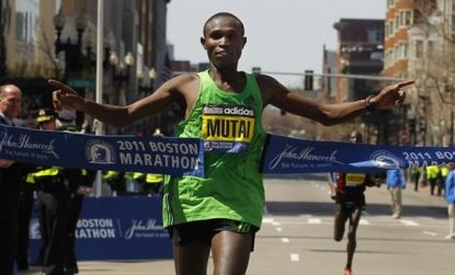 Kenyan Geoffrey Mutai completed the Boston Marathon Monday in 2 hours, three minutes, and two seconds, which was just four seconds faster than the second-place finisher.