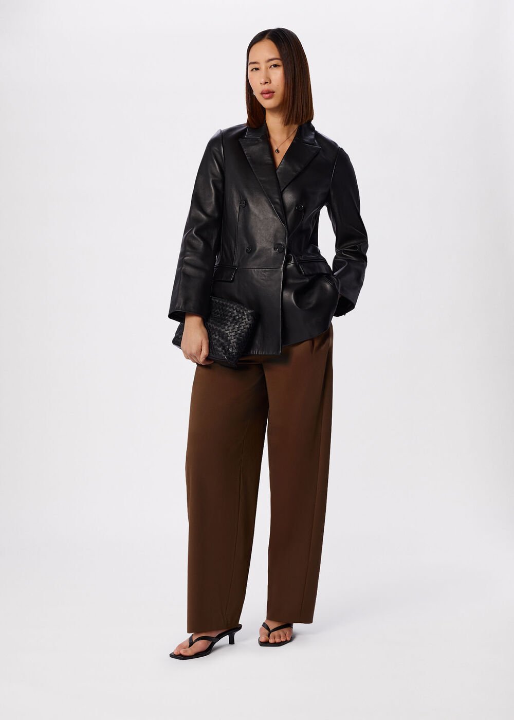 Black Aliza Waisted Leather Blazer