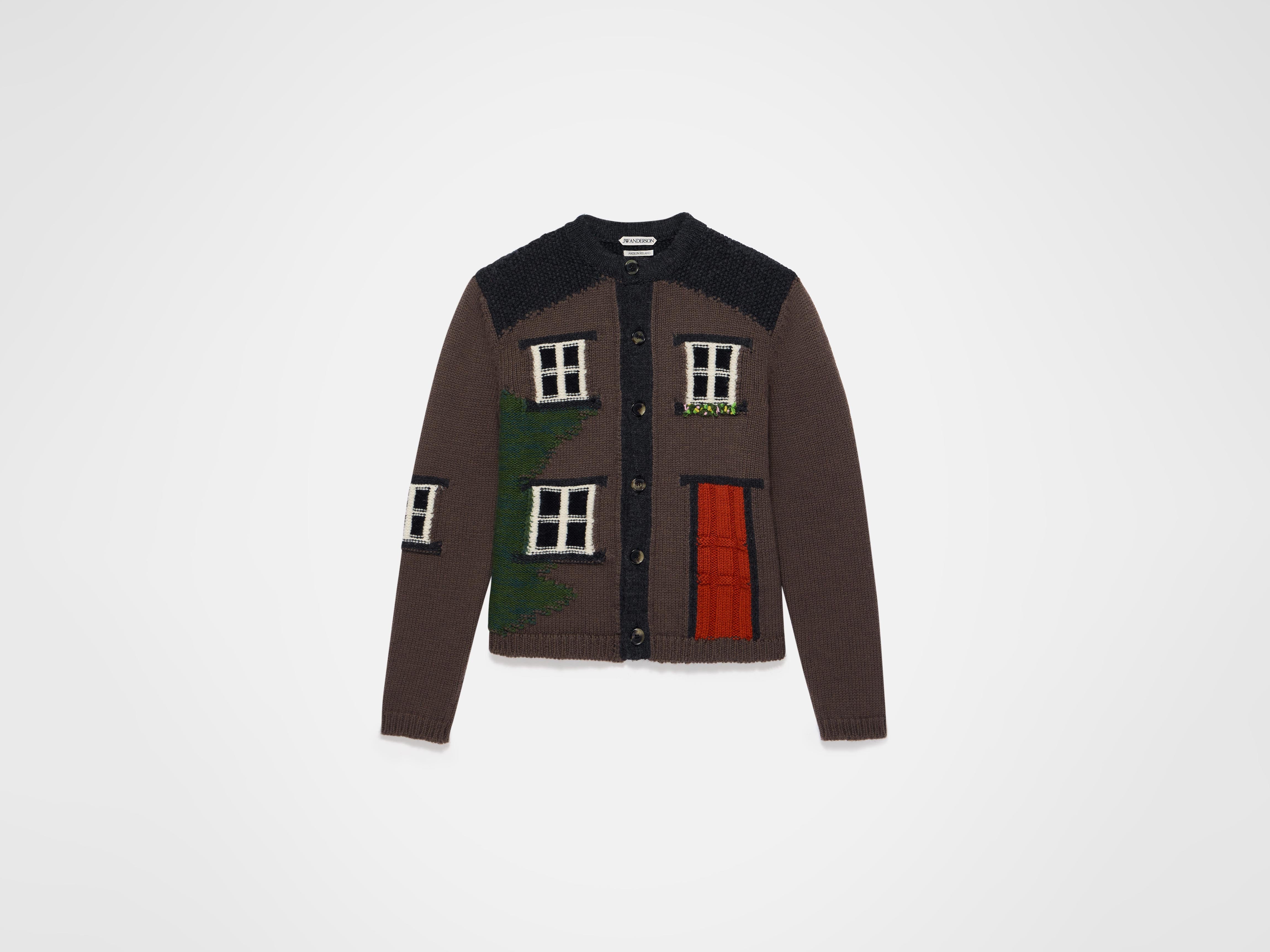 Mens House Polo Cardigan in Chestnut Brown