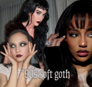 Photo collage of '90s soft goth makeup