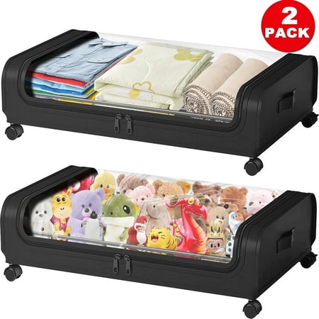 Under Bed Storage With Wheels, 2 Pack Bedroom Storage Organization, Large Under Bed Storage Containers Room Organizer for Clothes,shoes,toys,bedding