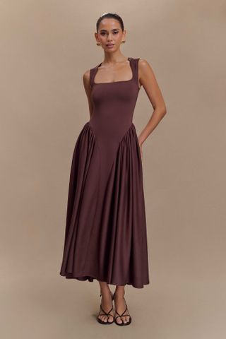 Sharon Scuba Jersey Midi Dress - Cacao Brown Xxs