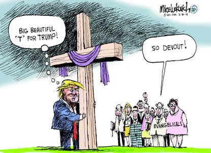 Political cartoon U.S. Trump Easter cross Evangelical approval